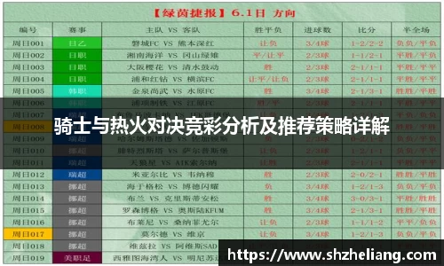 骑士与热火对决竞彩分析及推荐策略详解